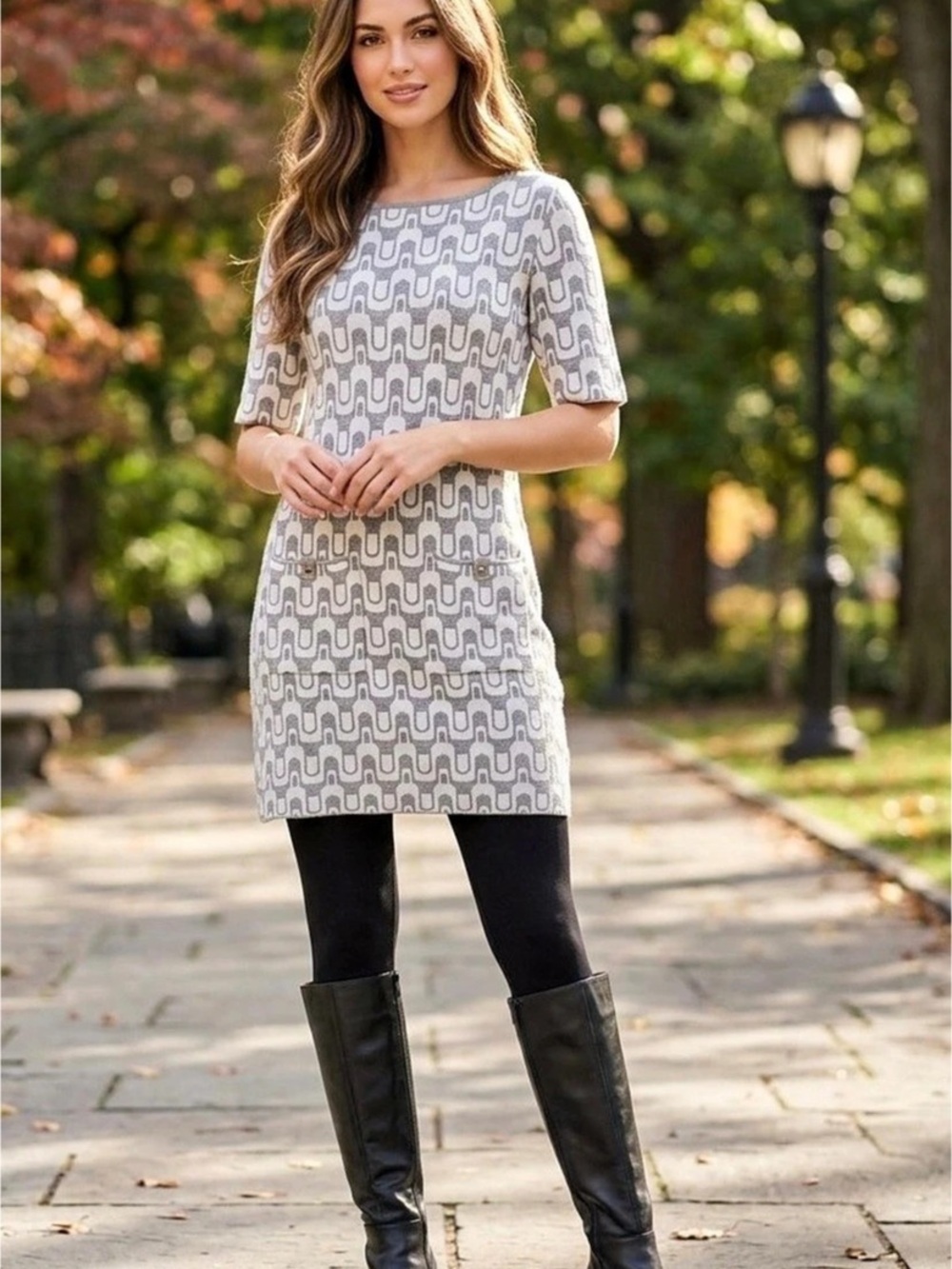 Nicole Miller Geometric Dress in Gray & White Size Small